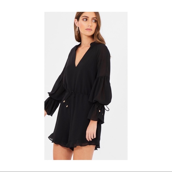 Chancery Helen long sleeved Playsuit plunging neckline black semi sheer size 10 - Picture 7 of 8